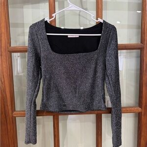 Sincerely Jules Sparkling Charcoal Black Long Sleeve Top - Square Neck - Crop